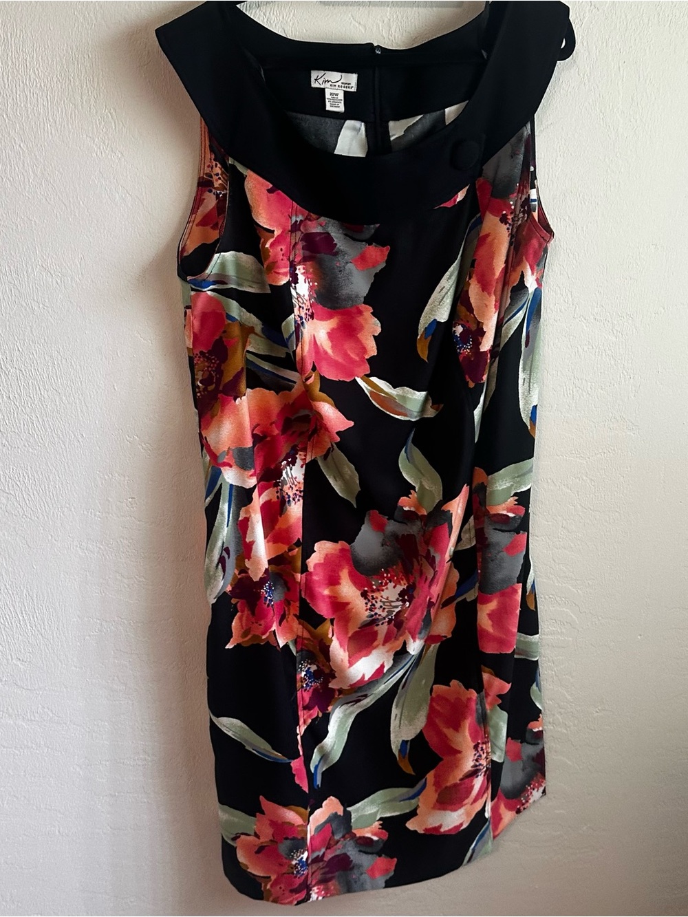 Kim Rogers Black Sleeveless Dress with Pink and Coral Floral Print
